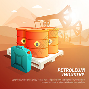 石油产品石油工业设施等距海报石油工业设施成等距海报与储油罐罐容器背景矢量插图插画