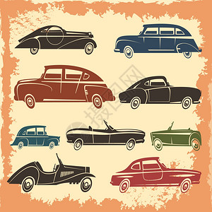 老兵复古车型复古风格收藏复古汽车模型收集与复古风格的汽车老化背景抽象矢量插图插画