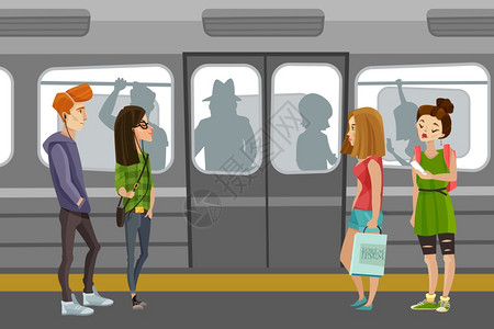 地铁人的背景地铁人背景与地下列车通勤者平矢量插图图片