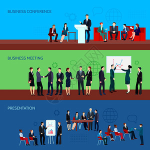 会议水平横幅会议水平横幅与商务人员介绍同类型的会议矢量插图图片