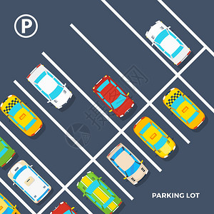 公园海报同汽车公园的城市元素顶部视图海报,包括出租车平矢量图图片