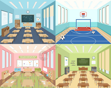 学校教室体育室等距学校2x2作文展示同教室的数学艺术文学体育室矢量插图背景图片