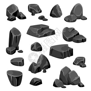 光滑的石头黑色的石头石头黑色岩石石头碎片花岗岩自然矿物卡通风格矢量插图插画