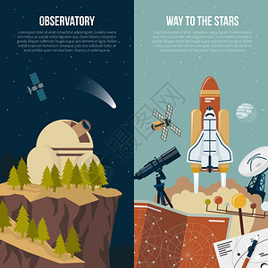 格林尼治天文台天文学垂直天文垂直横幅与天文台山区成收集设备的飞行平矢量插图插画