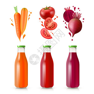 蔬菜汁套蔬菜汁满璃瓶,胡萝卜,番茄甜菜分离矢量插图背景图片