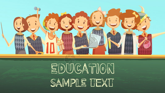 学校教育标题广告卡通海报时间表标题模板卡通海报小学与微笑的孩子黑板矢量插图背景图片