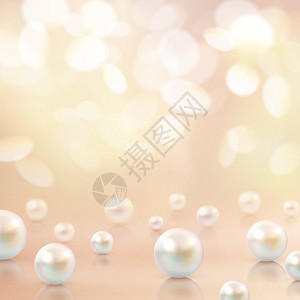 珍珠珠背景珍珠背景与同形状的珠子晶体表顶部与装饰Bokeh斑点矢量插图背景图片