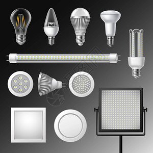 LED灯条现实的LED灯同尺寸形状的逼真LED灯孤立矢量插图插画