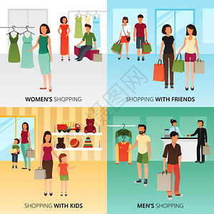 购物图标购物图标与男女购物符号平孤立矢量插图图片