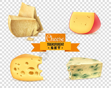 奶酪4现实图像透明集最佳质量的特殊奶酪真实图像与EdamMaasdamParmesanDorblu透明背景矢量插图成背景图片