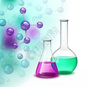 分子血管五颜六色的成实验室成与分子化学容器瓶平矢量插图图片