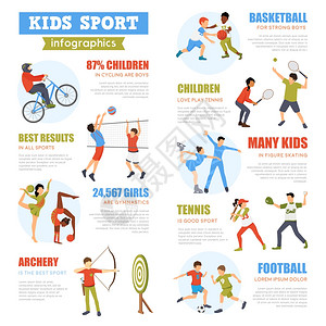 网球培训儿童运动信息集儿童运动信息集,培训儿童参与各种游戏活动矢量插图插画