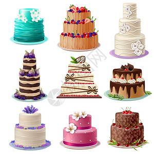 甜烤蛋糕套甜烤蛋糕与五颜六色的同装饰糖果甜点孤立矢量插图图片
