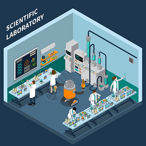 科学等距科学等距与实验室符号蓝色背景矢量插图图片