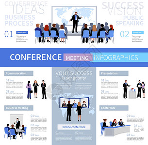 技术研讨会会议人员信息图表模板会议人员信息模板与同类型的谈判平风格矢量插图插画