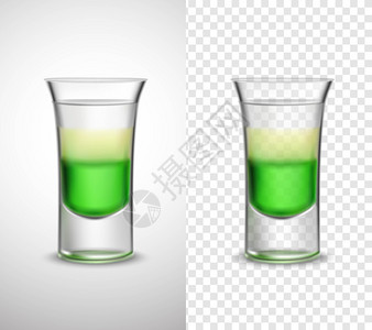 绿色鸡尾酒酒精饮料彩色璃器皿透明横幅独特的彩色璃器皿2现实的透明横幅与轻朗姆糖浆酒精饮料分离矢量插图插画