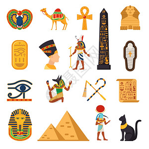 埃及旅游图标埃及旅游图标金字塔沙漠符号平孤立矢量插图图片