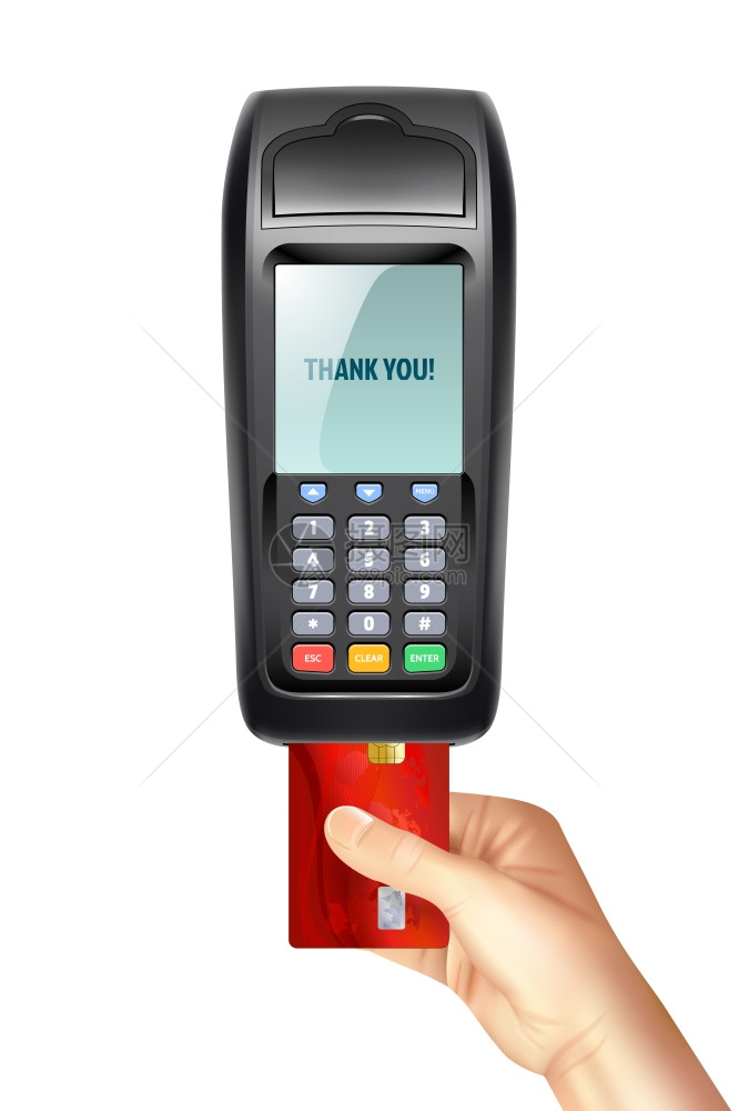 带插入信用卡的支付终端支付终端与插入信用卡白色背景现实风格矢量插图图片