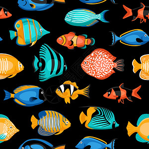 白骨精热带鱼无缝图案异国情调的热带鱼无缝图案与明亮的物种平分离矢量插图插画