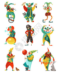 拍照技巧分享马戏小丑图标趣的马戏小丑装饰图标的颜色与技巧周期海盗服装气球矢量插图插画