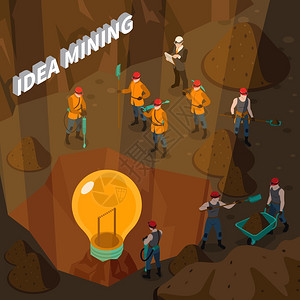 思想挖掘等距思想等距与人们矿山工作持采矿库存向量插图图片