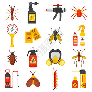 螨虫图标害虫控制图标害虫防治平图标蜱蚁蚊蝇蟑螂驱蚊器虫剂隔离病媒插图插画