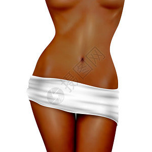 深色皮肤苗条的女身体现实美丽的深色皮肤,苗条的女身体与白色毛巾矢量插图图片