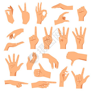 手美甲手白色背景上的同手势情感符号中的手矢量插图插画