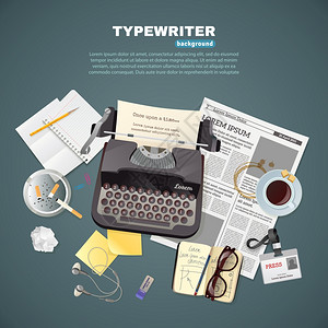 咖啡打字机背景记者打字机的背景平背景与记者打字机同的工具象的工作打破矢量插图插画