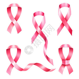 粉红色丝带经典粉红色丝带乳腺癌丝带套装白色背景矢量插图上分离的乳腺癌粉红色丝带符号的真实集合插画