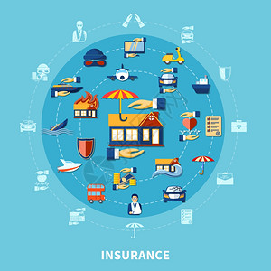 保护平模板保护平模板与健康运输旅行财产象的保险孤立矢量插图图片