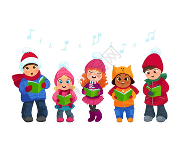 可爱的孩子们可爱的孩子们诞节颂歌平矢量插图背景图片