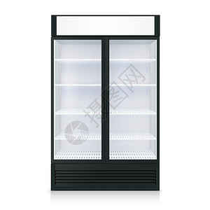 电架子现实的冰箱模板真实的冰箱模板与透明门璃白色背景隔离矢量插图插画