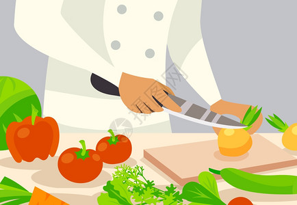 烹饪背景插图烹饪专业背景与切割蔬菜平矢量插图背景图片