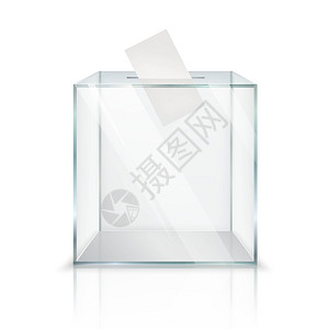 受欢迎的现实的投票箱现实的空透明投票箱与投票纸洞白色背景孤立矢量插图插画
