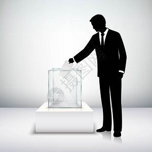 投票选举投票选举与人剪影,把选票放投票箱矢量插图高清图片