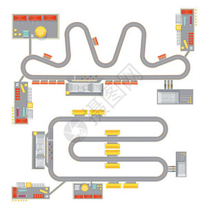 电机电路两个完整的种族轨道模式图像与顶部的车库建筑法庭矢量插图图片