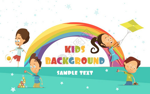 彩虹风筝扮演孩子的背景播放儿童卡通背景与彩虹活动符号矢量插图插画