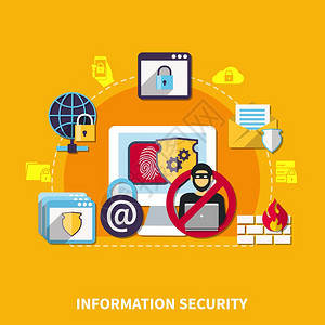 防病信息安全信息安全与保护符号黄色背景平矢量插图插画