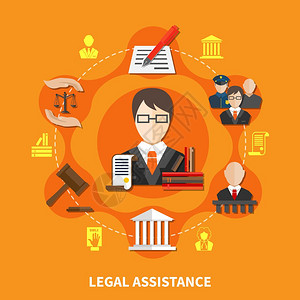 刑法法律橙色成分法律橙色成与法律法院法律司法标题矢量插图的倡导者插画