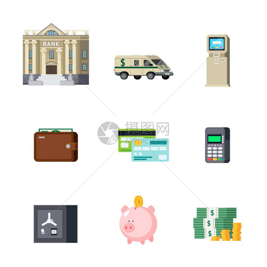 银行正交元素集银行正交元素,包括建筑运输储蓄现金计算机技术孤立向量插图图片