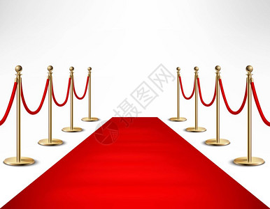 红色正式红地毯名人正式活动横幅红地毯仪式VIP活动元首访问现实形象与金壁垒矢量插图插画