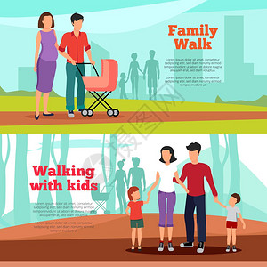 家庭横幅家庭水平横幅与家庭步行符号平孤立矢量插图图片