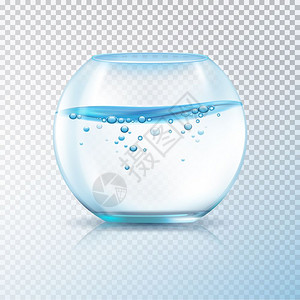 蓝色鱼缸鱼缸水气泡透明透明璃圆形鱼缸与水气泡透明的背景现实矢量插图插画