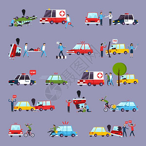 平交路口道路事故图标道路事故图标与车祸符号平孤立矢量插图插画