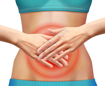 ABS现实的女人腹痛苗条的女人患腹痛现实矢量插图插画