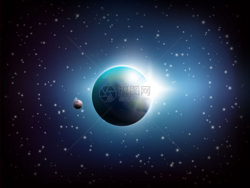 黑暗的背景深色背景与现实的行星地球宇宙矢量插图图片