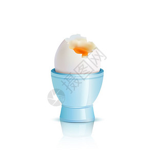 蛋格软煮鸡蛋插图软煮蛋蓝色鸡蛋杯白色背景上的矢量插图插画