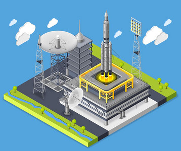航天学火箭等距成火箭等距成与火箭启动航天符号矢量插图插画