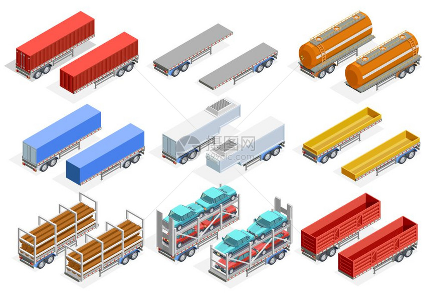 拖车等距装置拖车等距同的结构,用于运输各种货物隔离矢量图图片